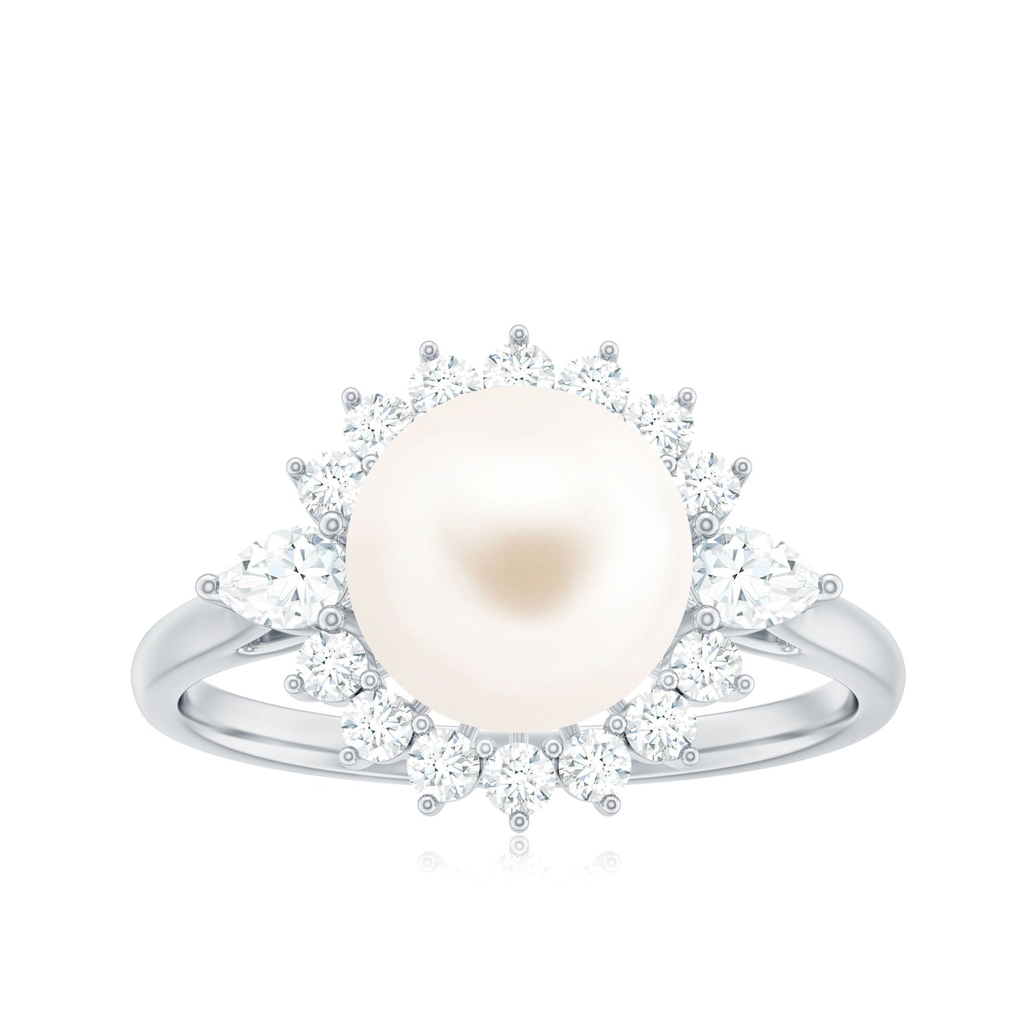Cultured 3 Carat Freshwater Pearl Engagement Ring with Diamond Halo