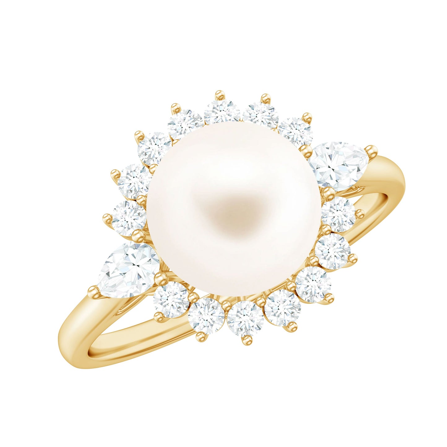 Cultured 3 Carat Freshwater Pearl Engagement Ring with Diamond Halo