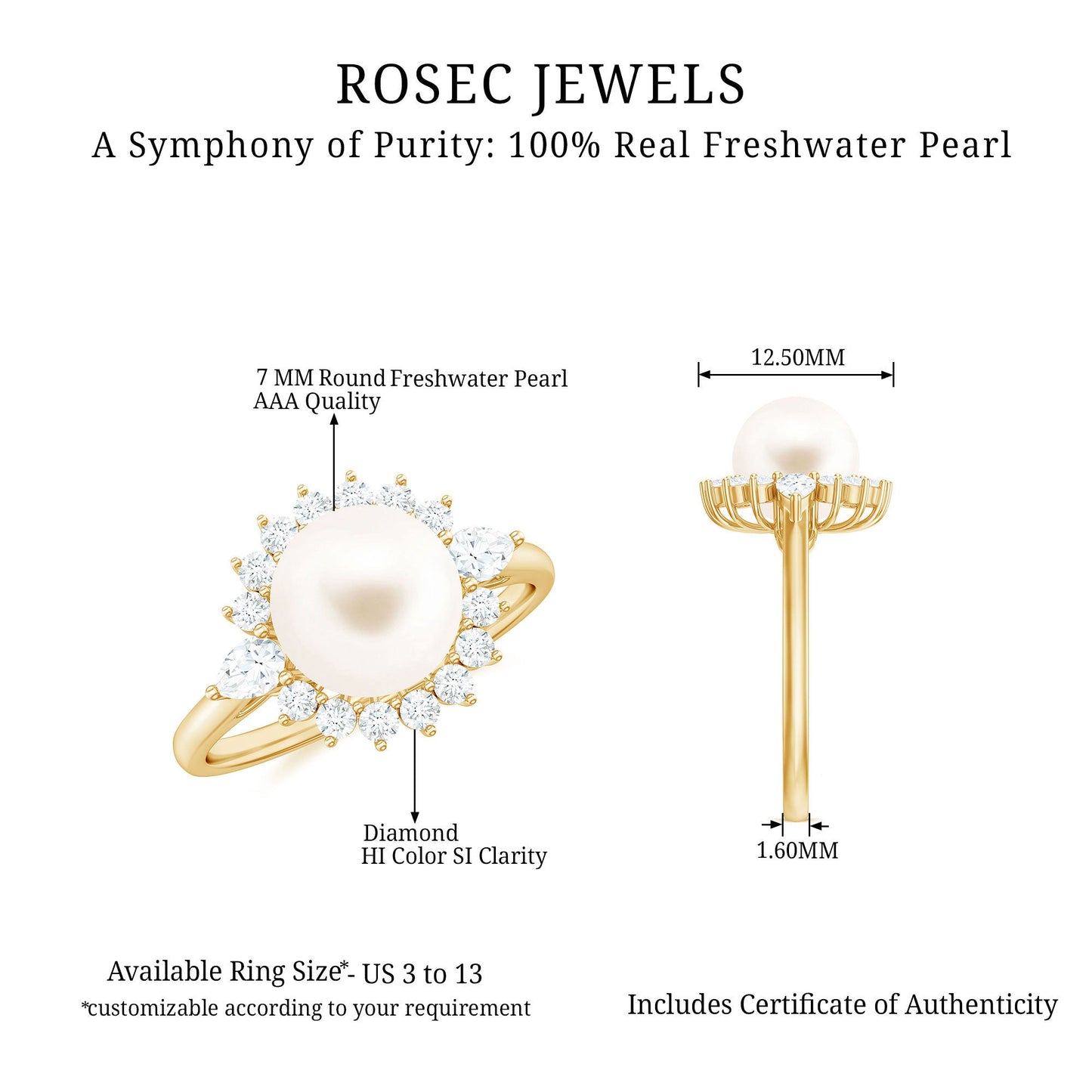 Cultured 3 Carat Freshwater Pearl Engagement Ring with Diamond Halo