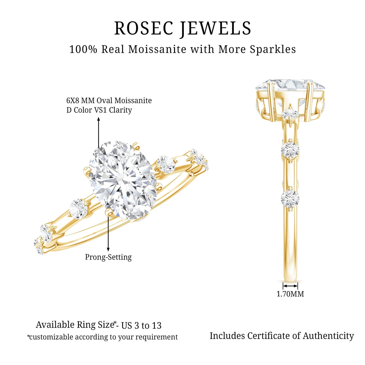 Certified 1 Carat Moissanite Oval Engagement Ring for Women