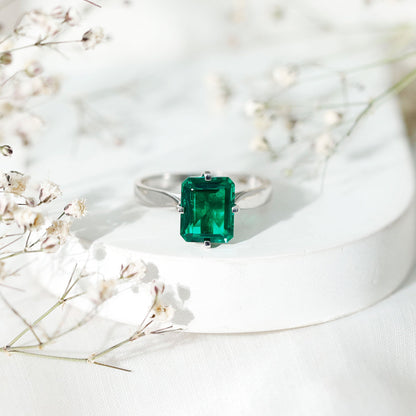 3 Carat Emerald Cut Lab Grown Emerald Solitaire Engagement Ring