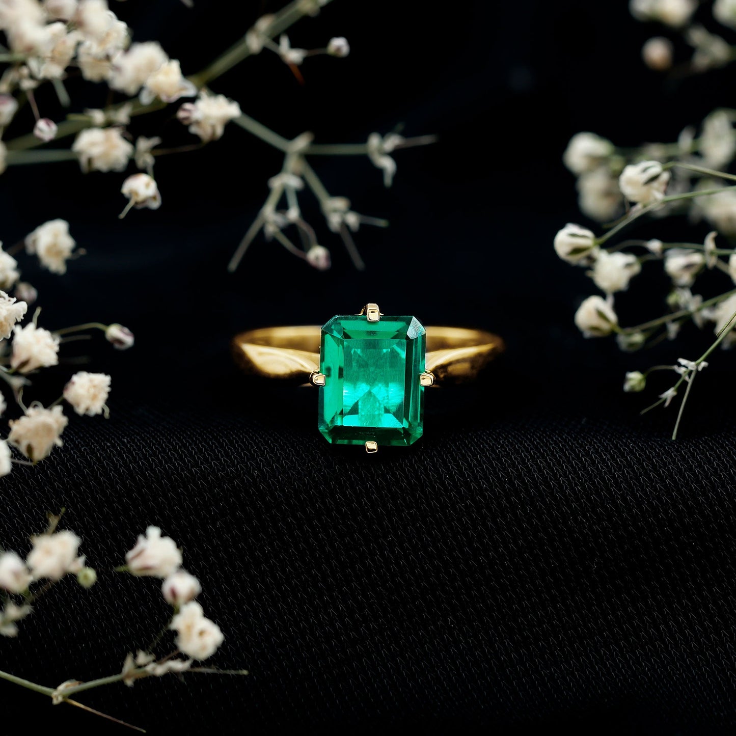 3 Carat Emerald Cut Lab Grown Emerald Solitaire Engagement Ring