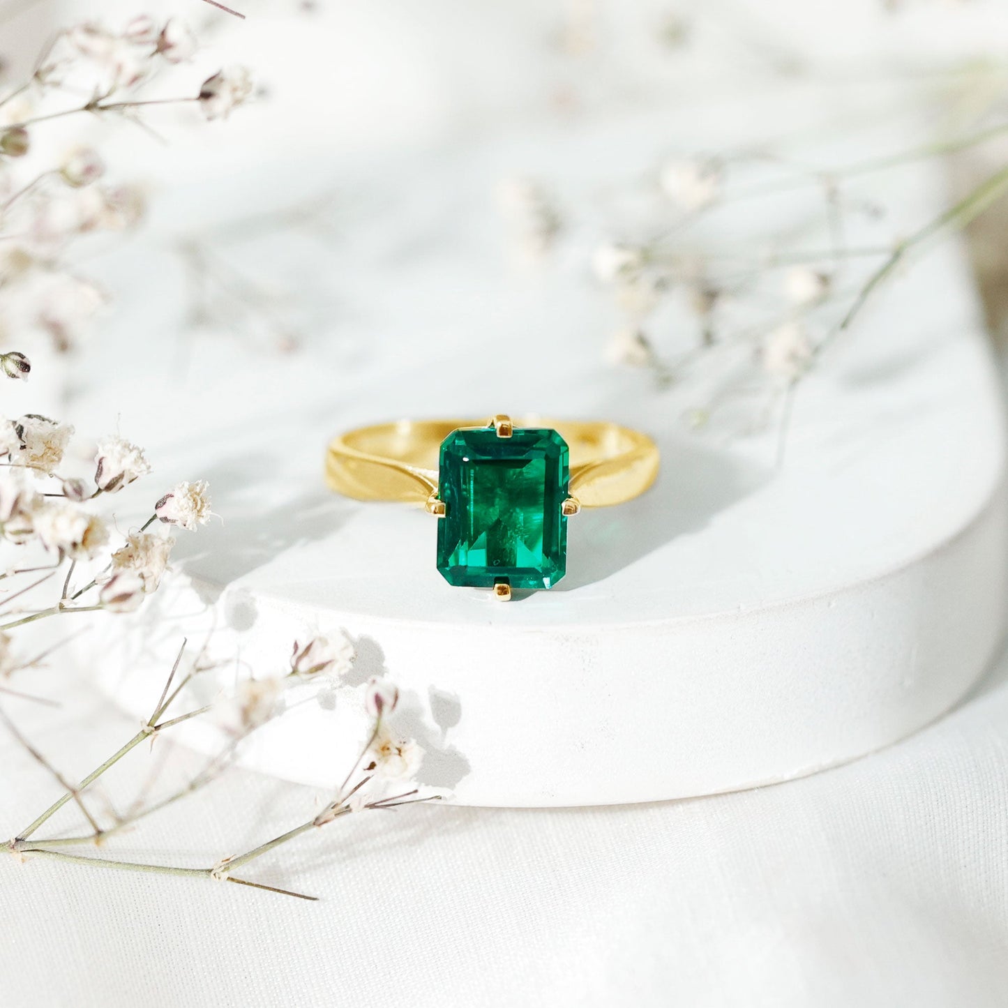 3 Carat Emerald Cut Lab Grown Emerald Solitaire Engagement Ring