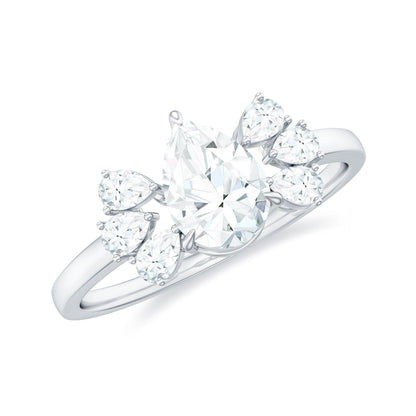 Certified Moissanite Pear Shape Engagement Ring with Trio