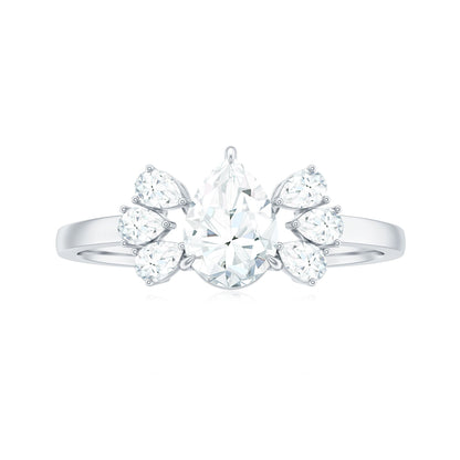 Certified Moissanite Pear Shape Engagement Ring with Trio