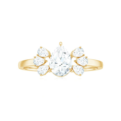 Certified Moissanite Pear Shape Engagement Ring with Trio