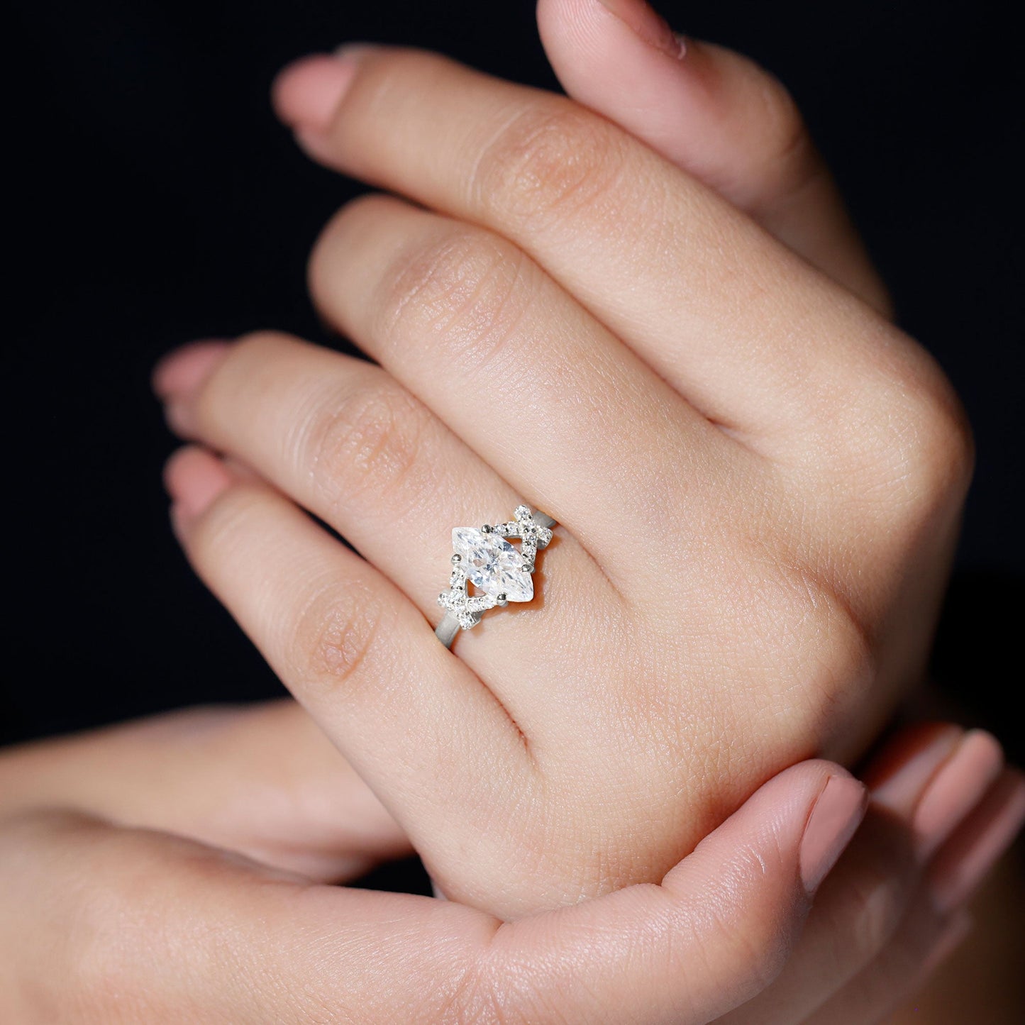 Certified 1 Carat Moissanite Marquise Engagement Ring in Split Shank