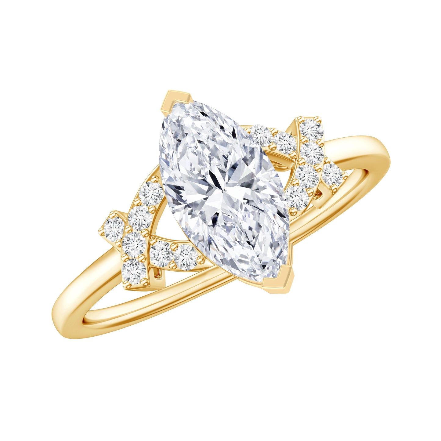 Certified 1 Carat Moissanite Marquise Engagement Ring in Split Shank