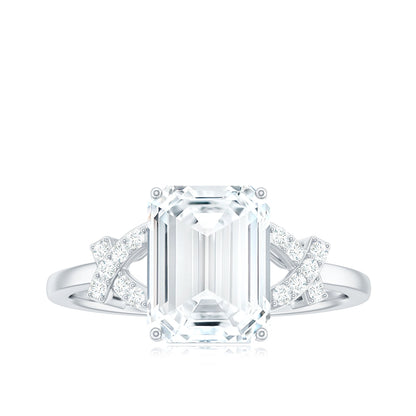 2.8 Carat Emerald Cut Certified Moissanite Solitaire Engagement Ring