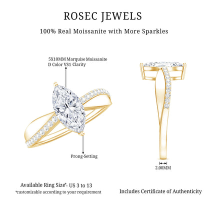Classic Marquise Cut Moissanite Solitaire Engagement Ring