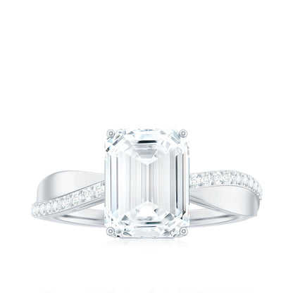 2.8 Carat Emerald Cut Moissanite Solitaire Classic Engagement Ring
