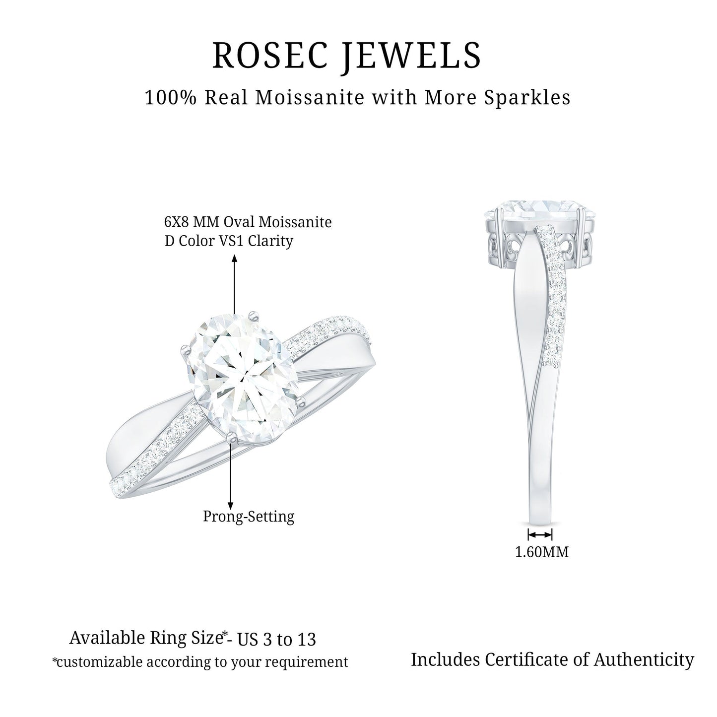 1.2 Carat Brilliant Cut Certified Moissanite Engagement Ring