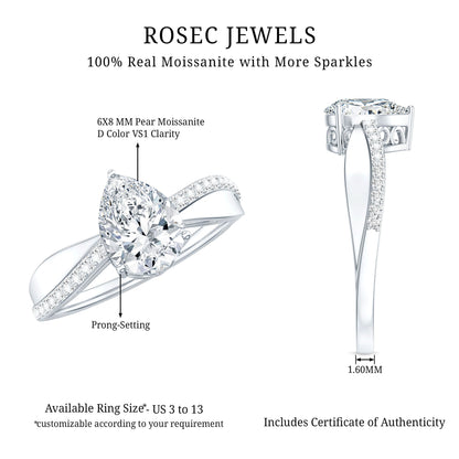 1.3 Carat Pear Shape Moissanite Solitaire Engagement Ring