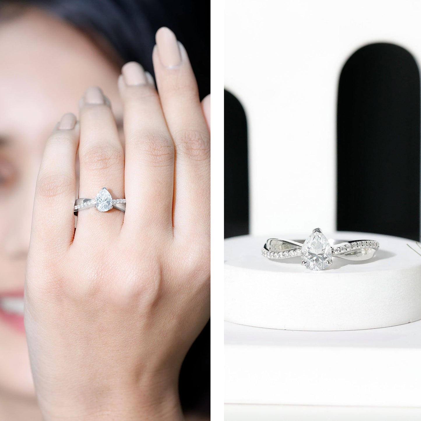1.3 Carat Pear Shape Moissanite Solitaire Engagement Ring