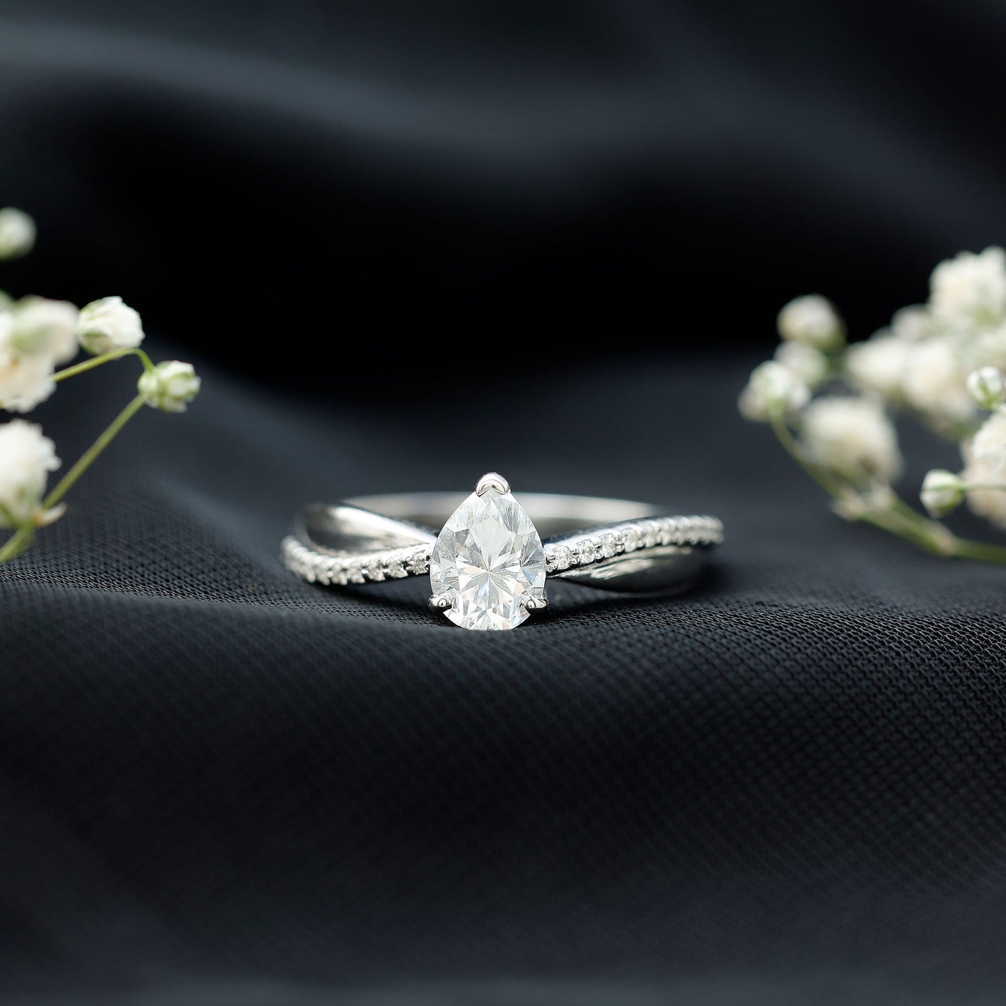 1.3 Carat Pear Shape Moissanite Solitaire Engagement Ring