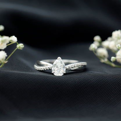 1.3 Carat Pear Shape Moissanite Solitaire Engagement Ring