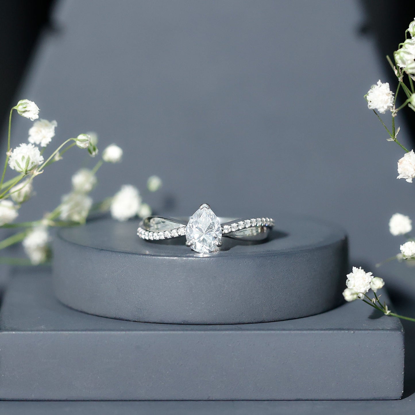 1.3 Carat Pear Shape Moissanite Solitaire Engagement Ring