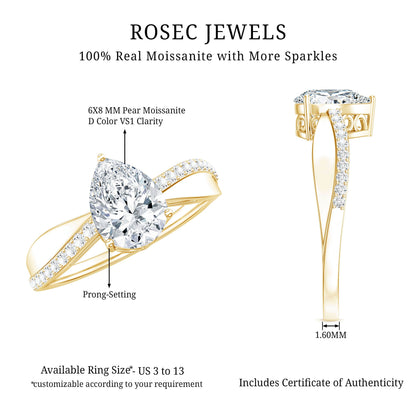 1.3 Carat Pear Shape Moissanite Solitaire Engagement Ring