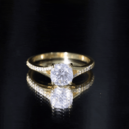 Huge Cushion Cut Moissanite Engagement Ring with Split Shank