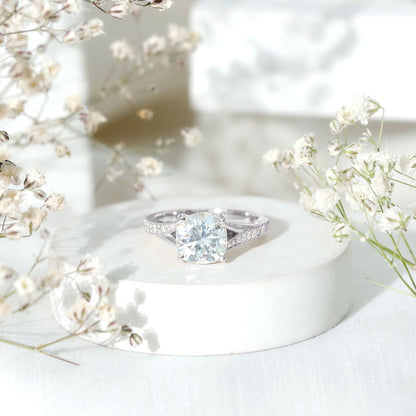 Huge Cushion Cut Moissanite Engagement Ring with Split Shank