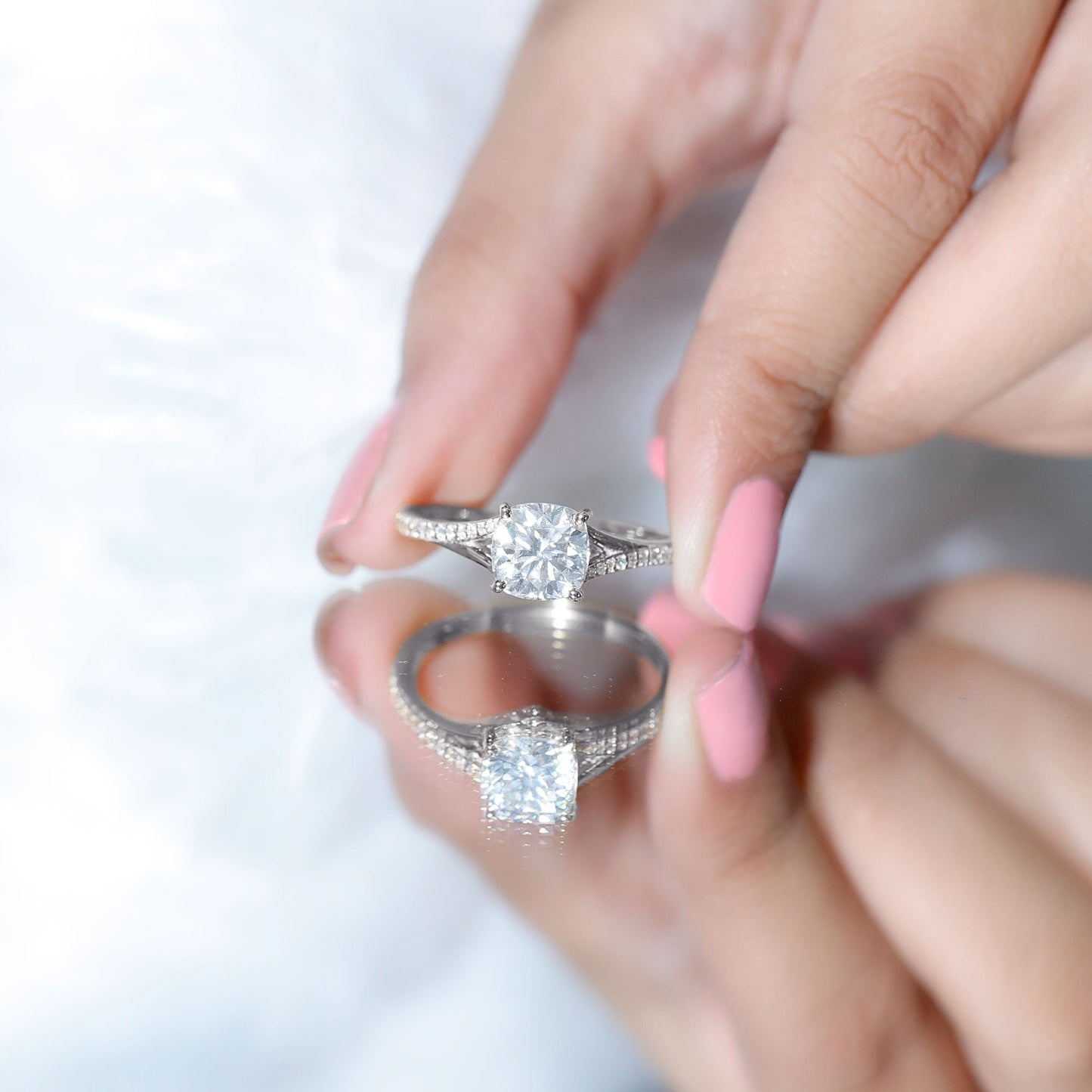 Huge Cushion Cut Moissanite Engagement Ring with Split Shank