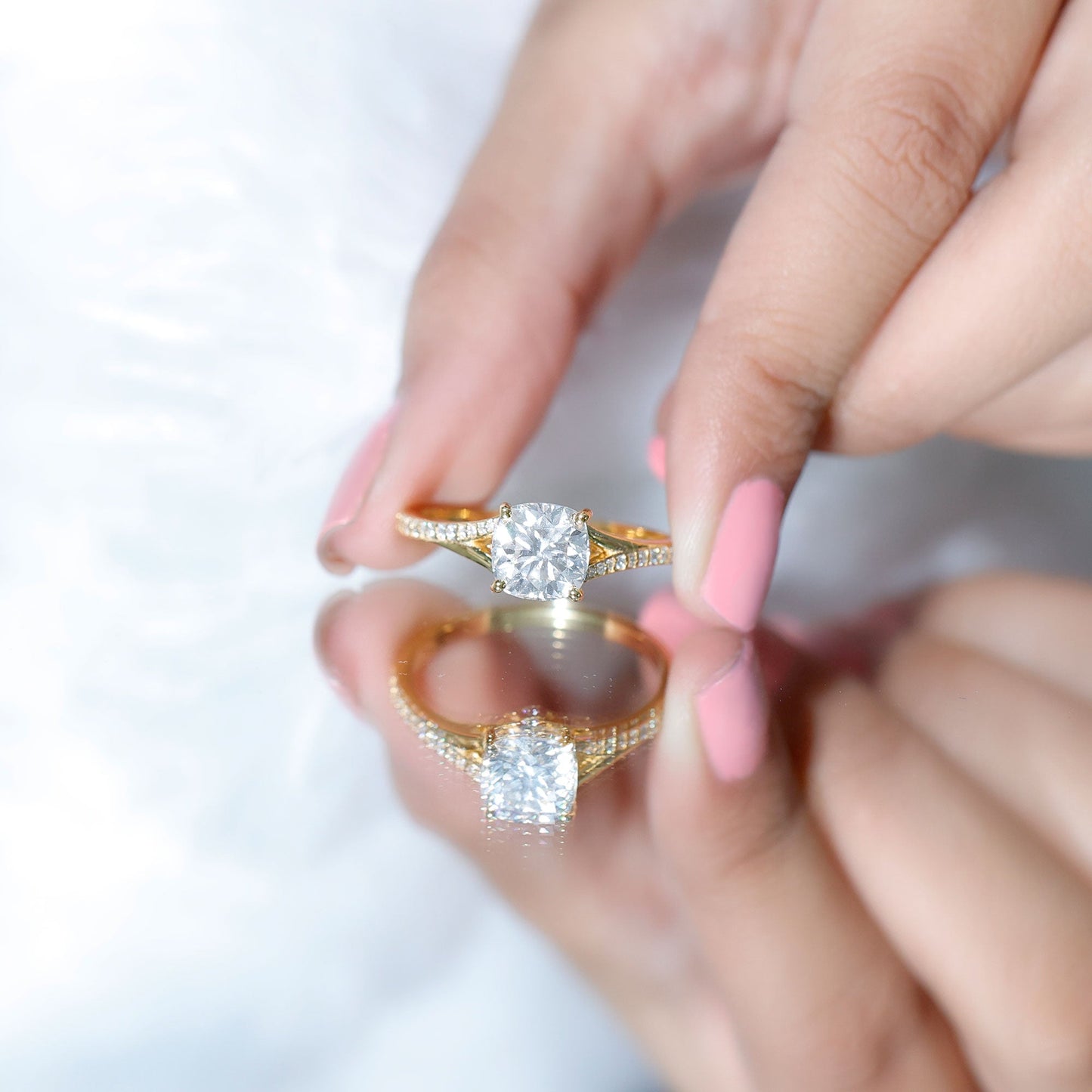 Huge Cushion Cut Moissanite Engagement Ring with Split Shank