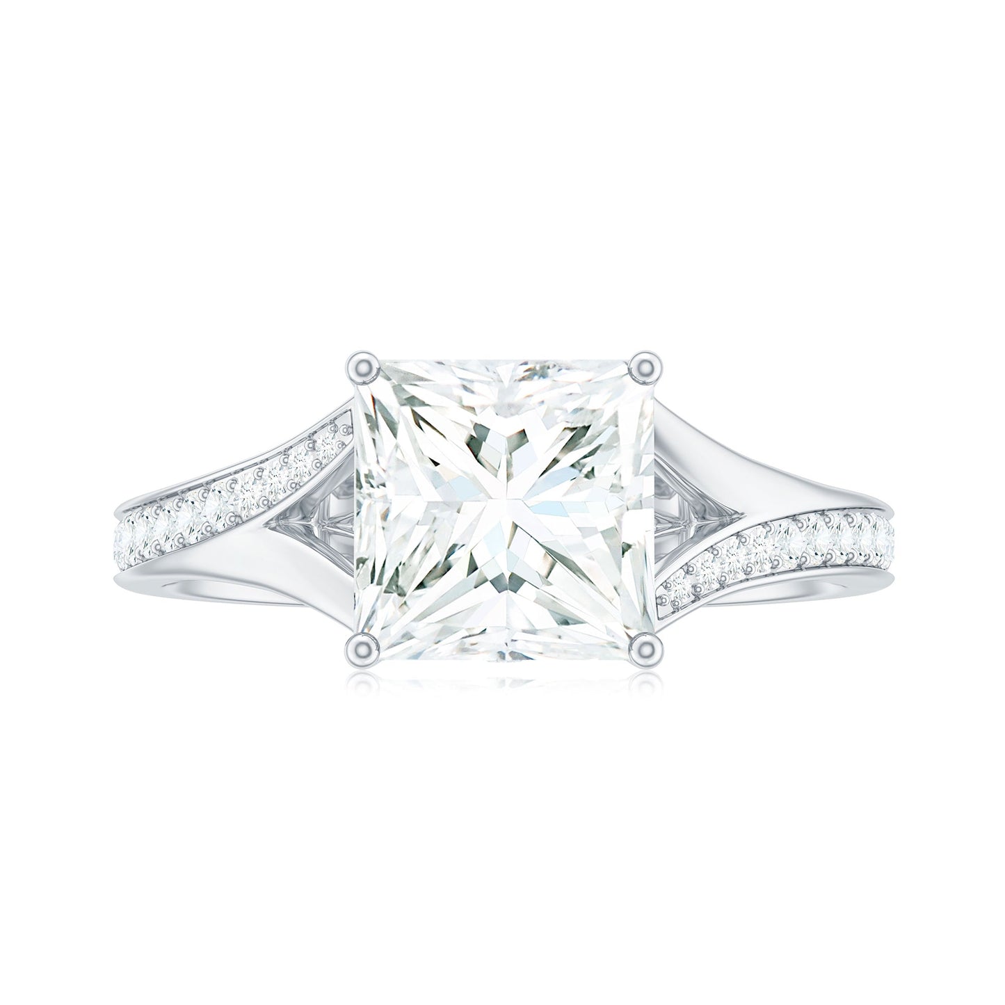 3 Carat Princess Cut Moissanite Solitaire Engagement Ring with Split Shank