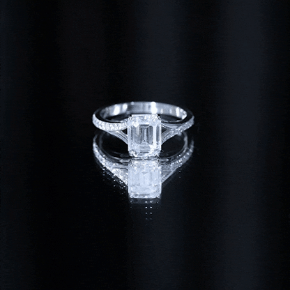Emerald Cut Moissanite Solitaire Engagement Ring with Split Shank