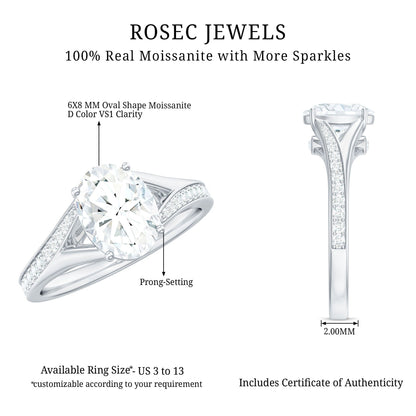 1.2 Carat Oval Cut Moissanite Solitaire Engagement Ring with Split Shank