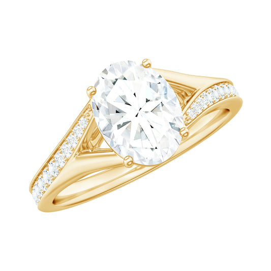 1.2 Carat Oval Cut Moissanite Solitaire Engagement Ring with Split Shank