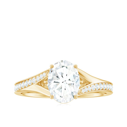 1.2 Carat Oval Cut Moissanite Solitaire Engagement Ring with Split Shank
