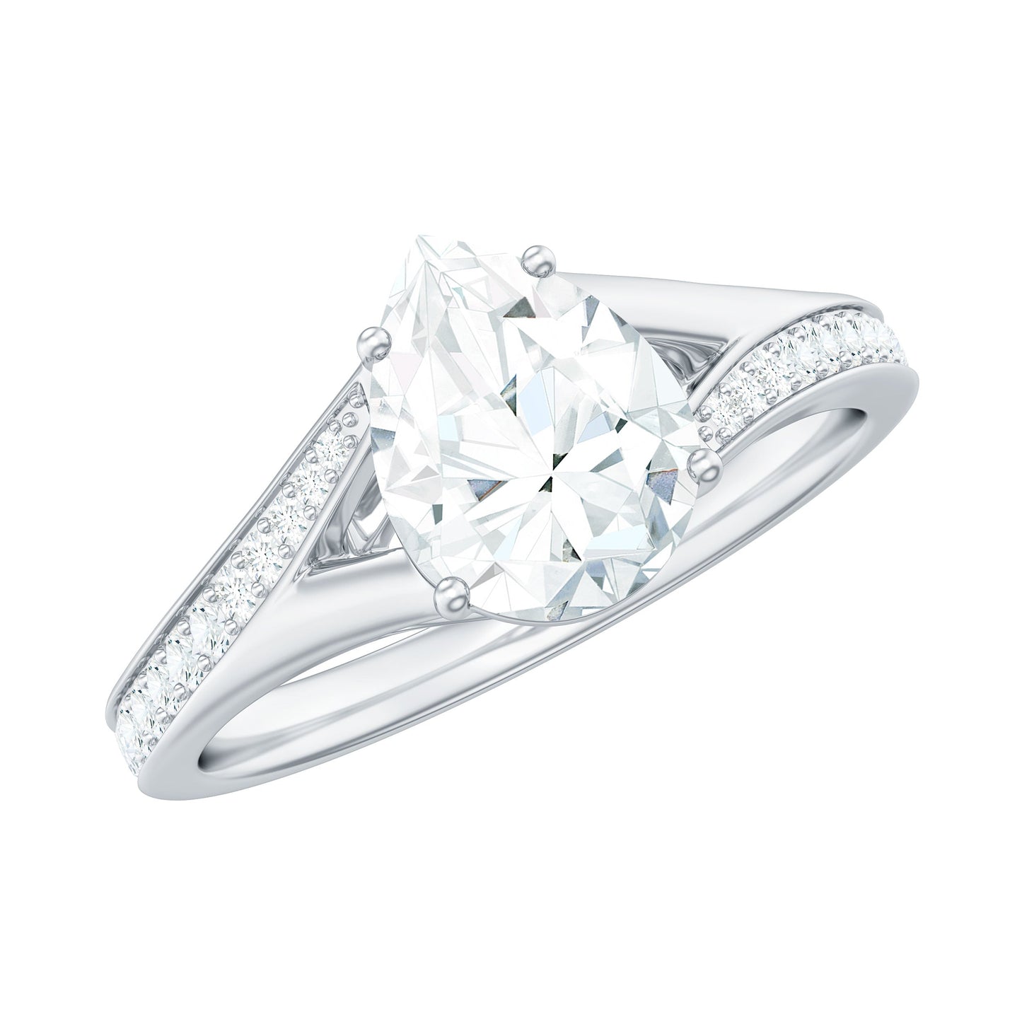 1.3 Carat Pear Cut Moissanite Solitaire Engagement Ring with Split Shank