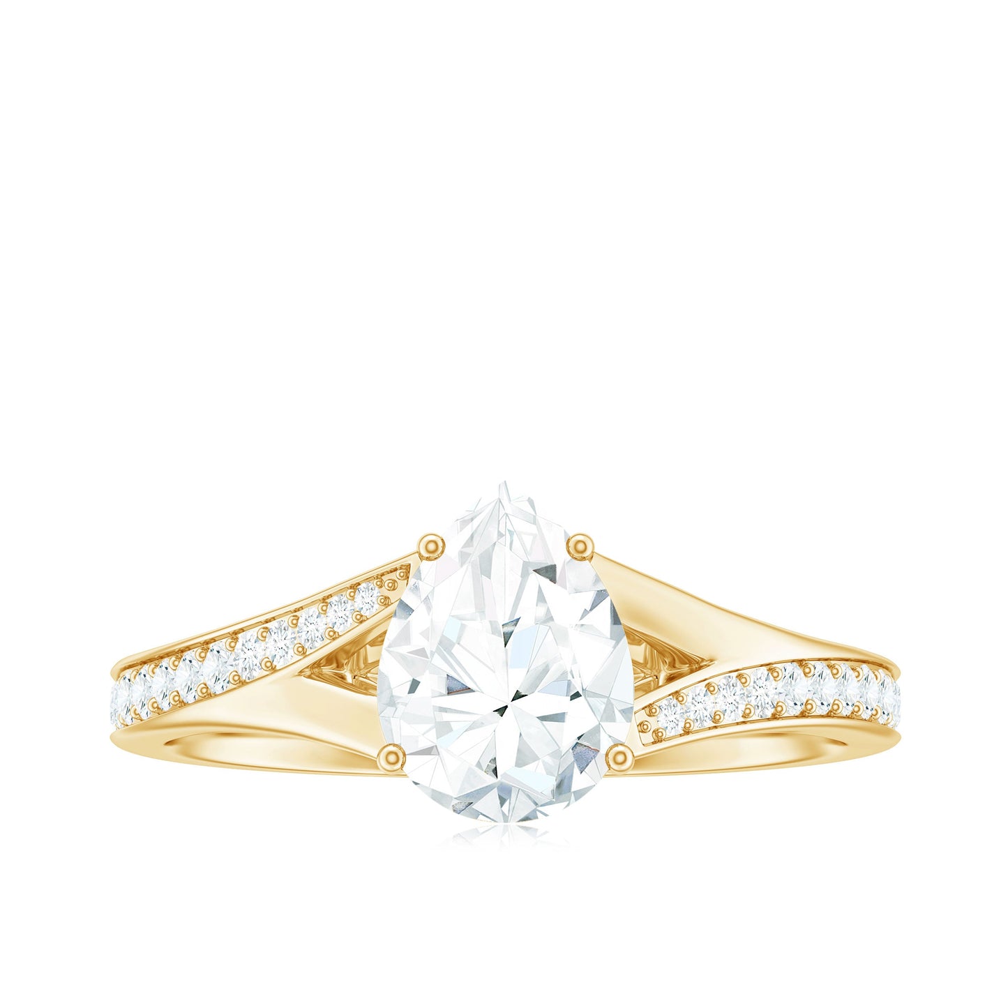 1.3 Carat Pear Cut Moissanite Solitaire Engagement Ring with Split Shank