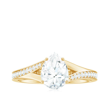 1.3 Carat Pear Cut Moissanite Solitaire Engagement Ring with Split Shank