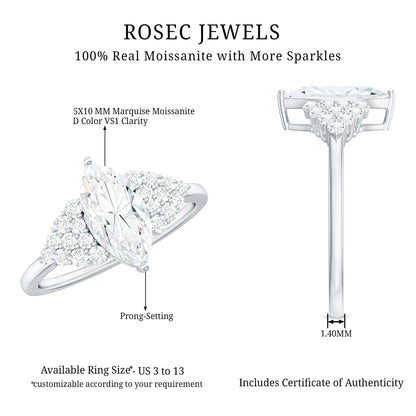 1 Carat Marquise Cut Moissanite Classic Engagement Ring