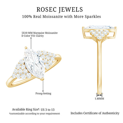 1 Carat Marquise Cut Moissanite Classic Engagement Ring