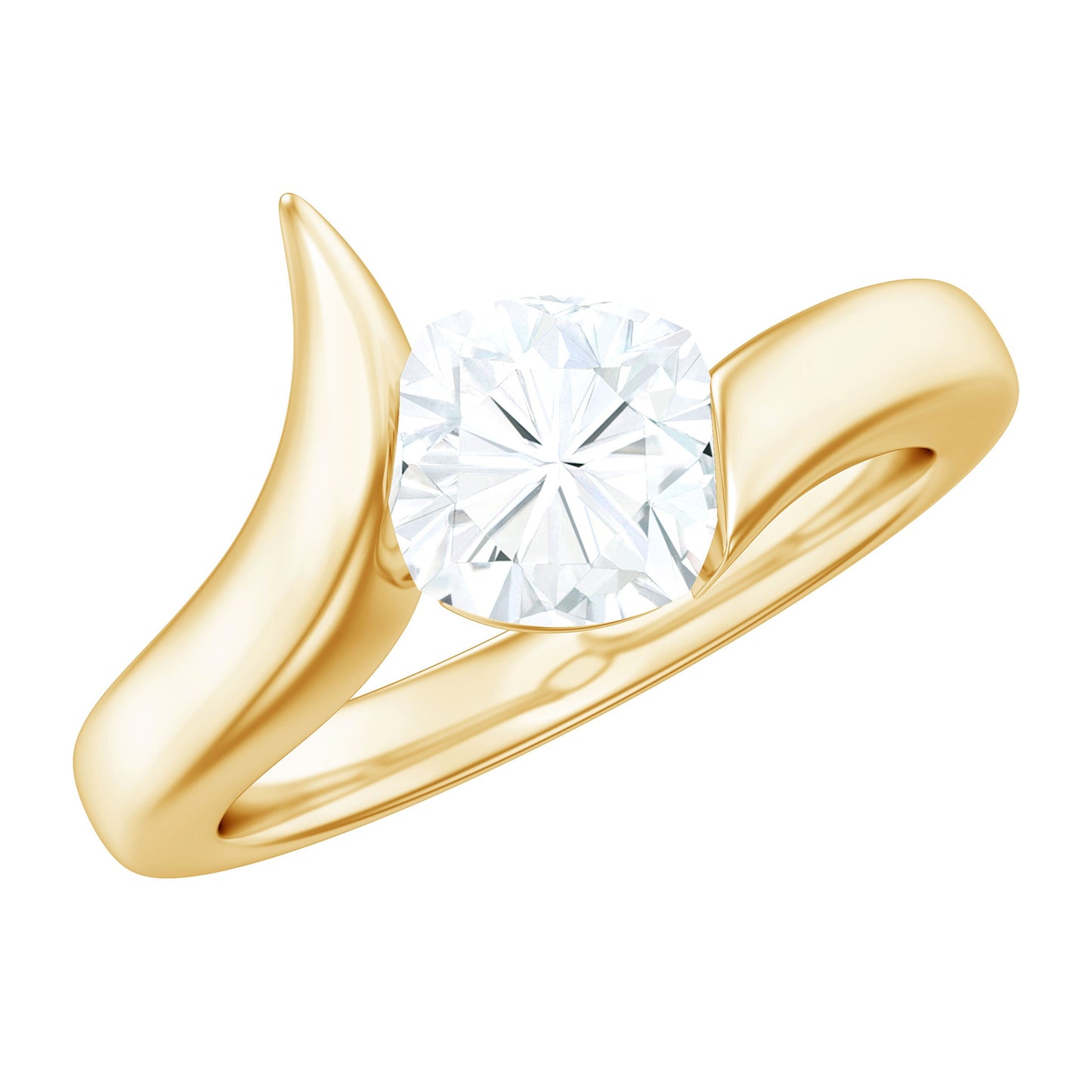1.7 Carat Cushion Cut Moissanite Solitaire Engagement Ring with Bypass Shank