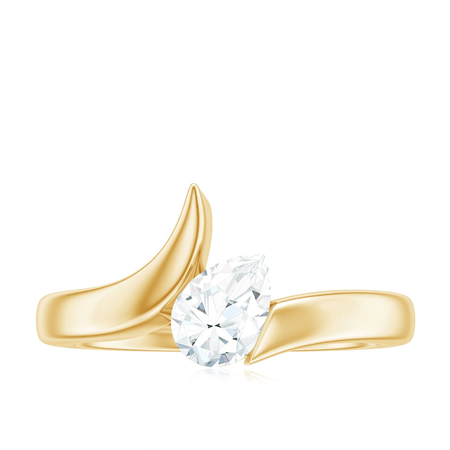 0.7 Carat Pear Cut Moissanite Solitaire Ring with Bypass Shank