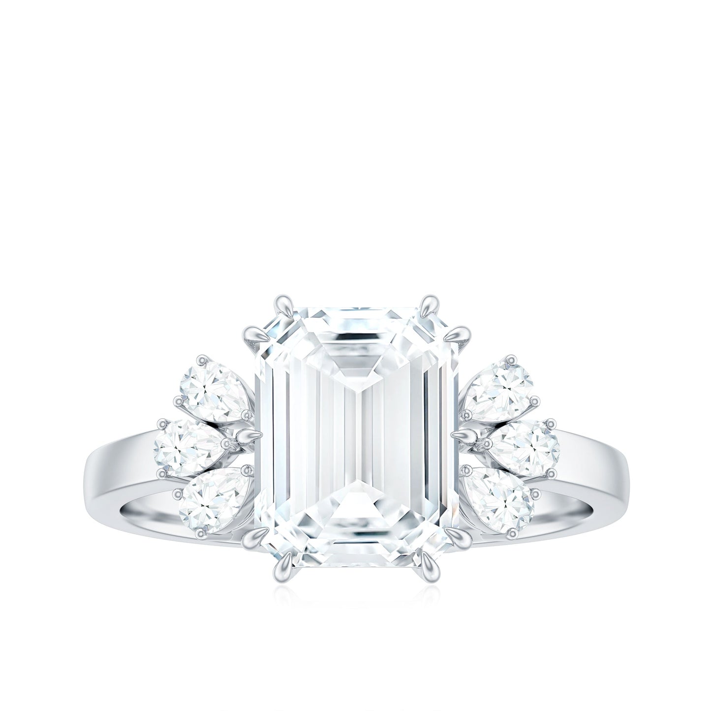 2.8 Carat Emerald Cut Moissanite Solitaire Engagement Ring For Women