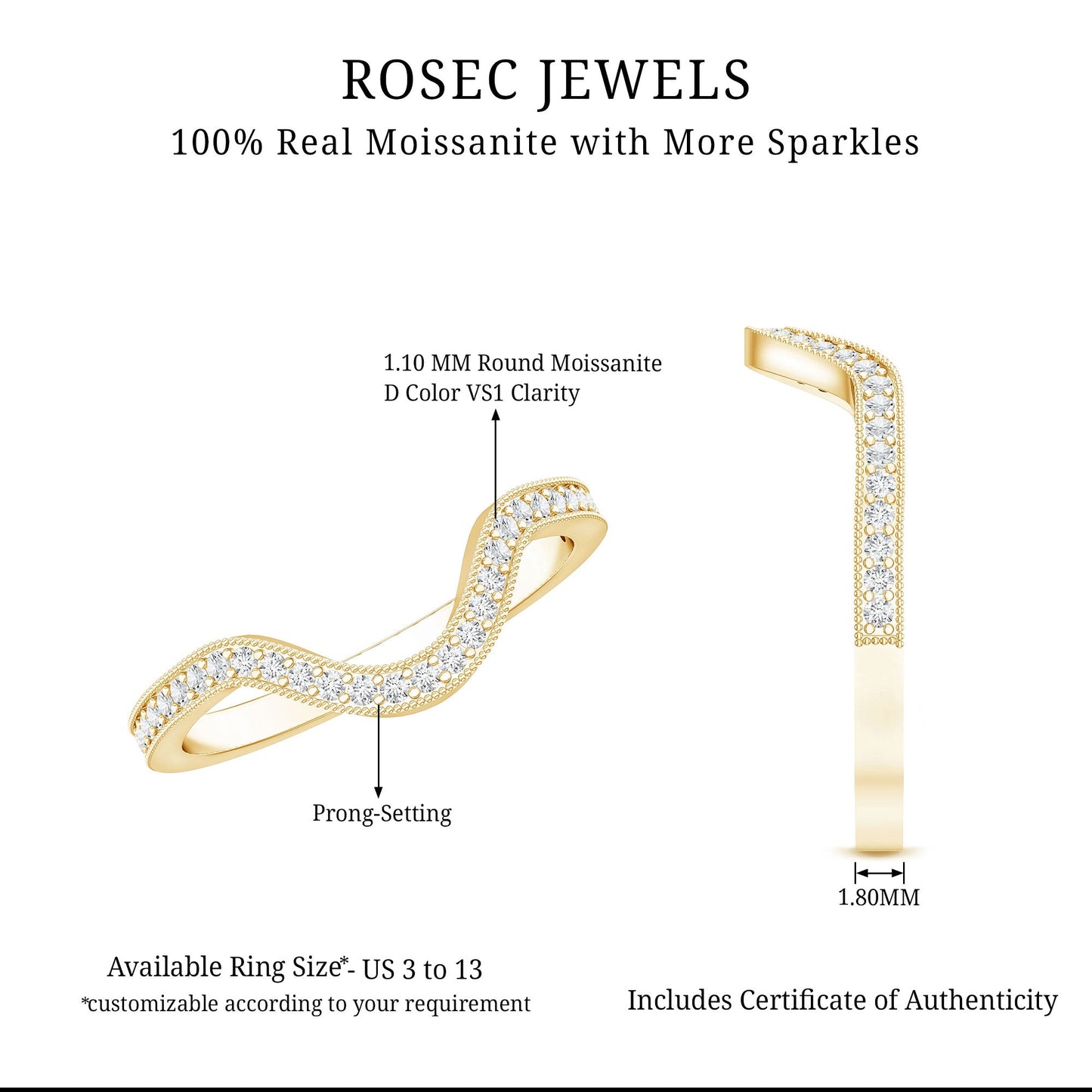 Certified Moissanite Curved Enhancer Band For Women