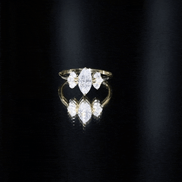 Marquise Cut Moissanite Engagement Ring with Trio