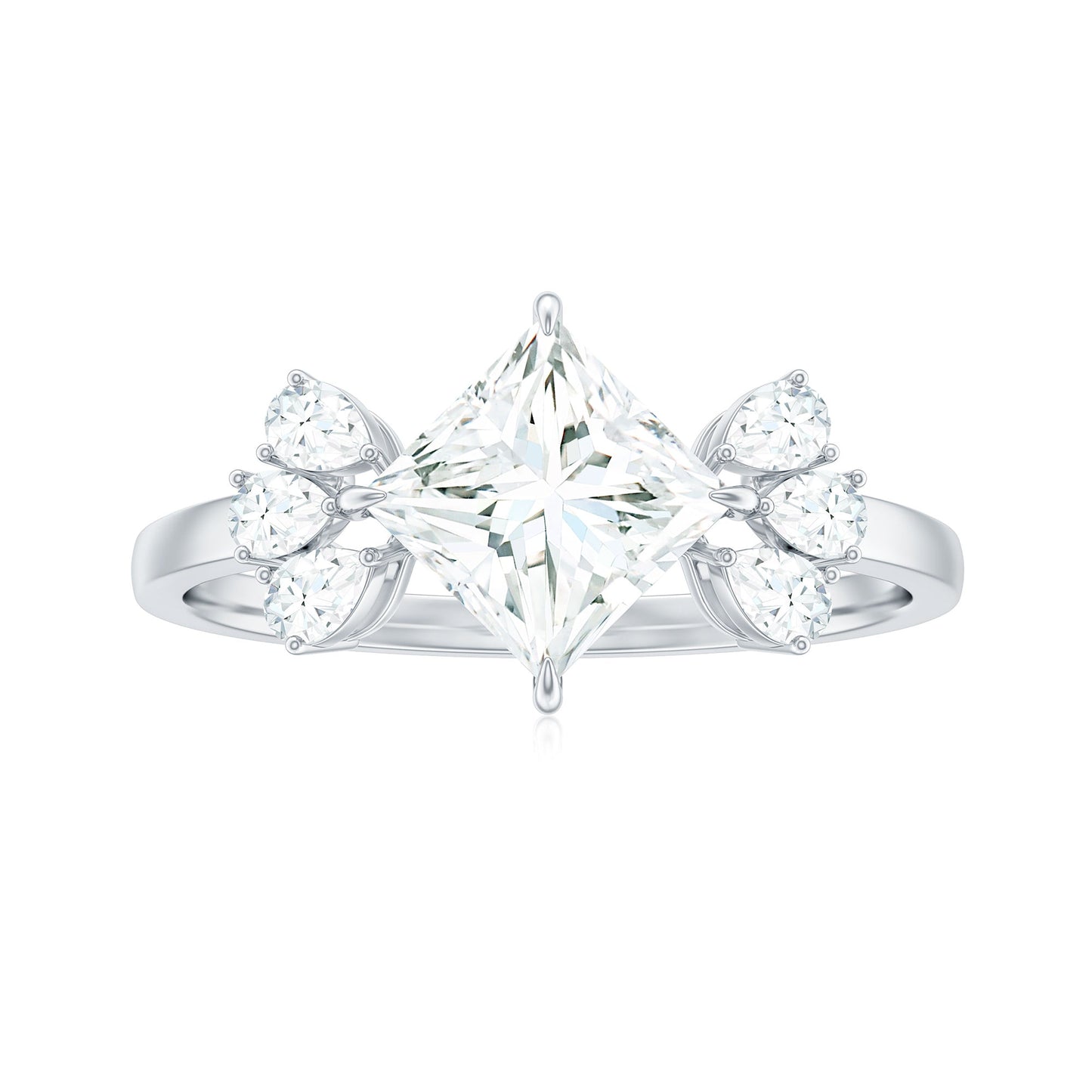 1.2 Carat Princess Cut Moissanite Cluster Engagement Ring