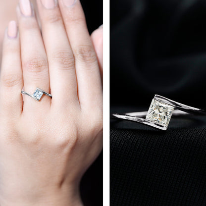 Classic Princess Cut Moissanite Solitaire Bypass Ring