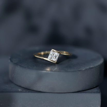 Classic Princess Cut Moissanite Solitaire Bypass Ring