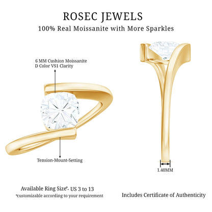 1.7 Carat Cushion Cut Moissanite Solitaire Engagement Ring