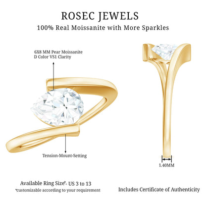 1.3 Carat Pear Cut Moissanite Engagement Ring In Tension Setting