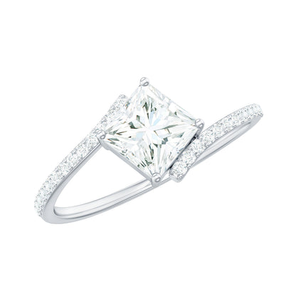 Certified Princess Cut Tilted Moissanite Solitaire Promise Ring