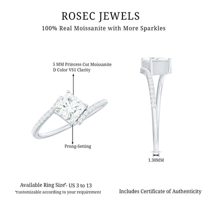 Certified Princess Cut Tilted Moissanite Solitaire Promise Ring