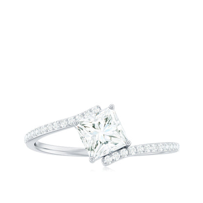 Certified Princess Cut Tilted Moissanite Solitaire Promise Ring