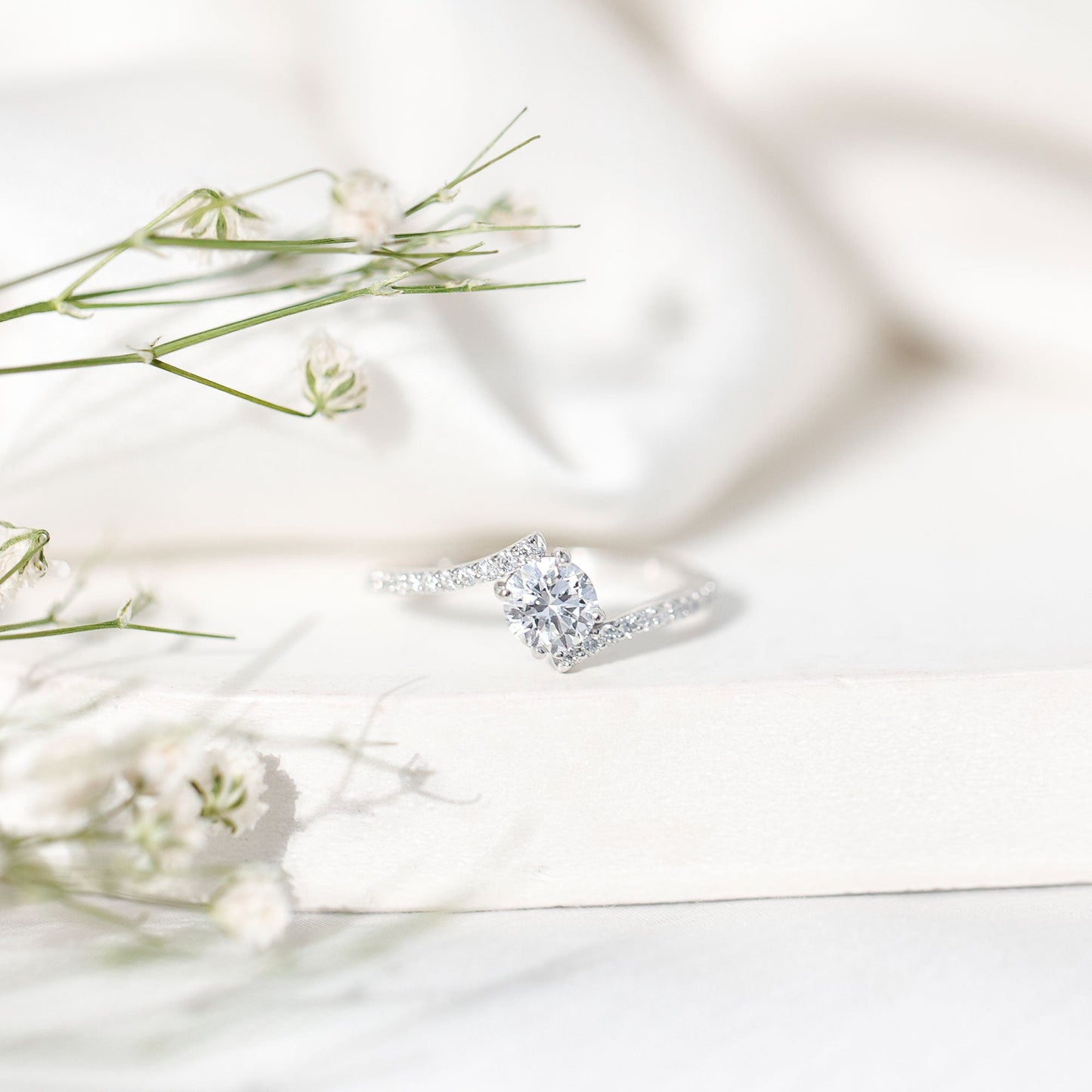 Certified Brilliant Cut Moissanite Solitaire Promise Ring with Bypass Shank